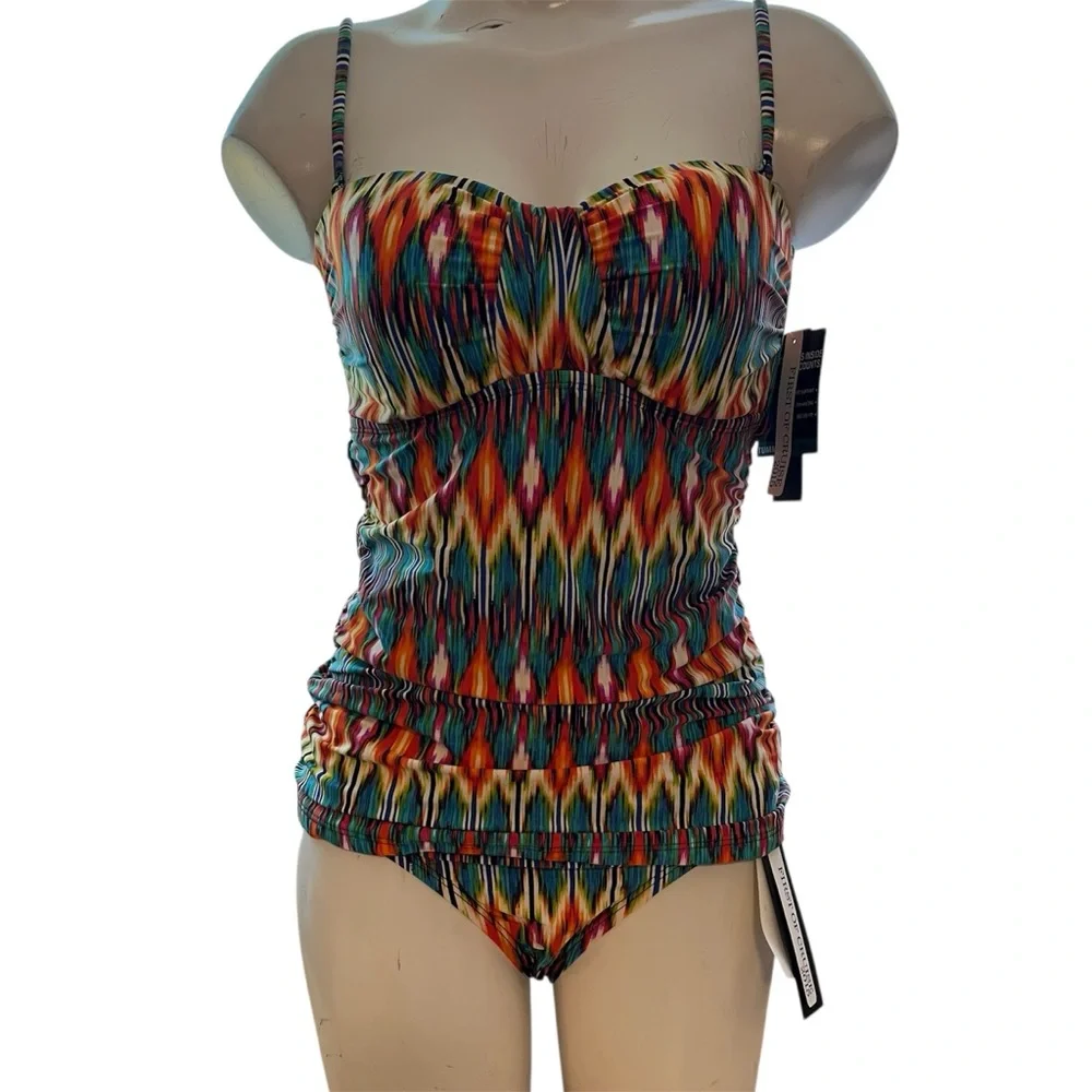 NEW Kenneth Cole Two Piece Tankini Swimsuit Medium Colorful - Picture 2 of 9